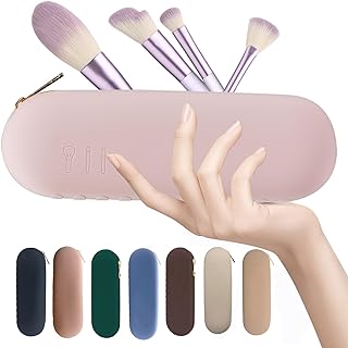 Silicone Makeup Brush Holder, Large Capacity Travel Makeup Brush Holder with Anti-Fall Out Zipper, Portable Travel Cosmetic Brush Bag for Travel And Daily (Pink1)