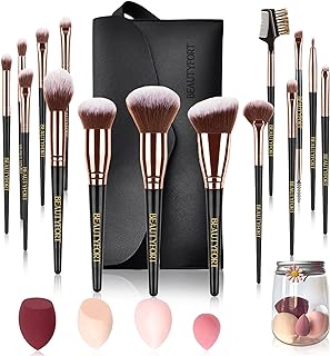 Beautyfort 21PC Makeup Kit: 15 PC Makeup Brushes Set, 1 Makeup Bag, 4 Beauty Blender with Case - 4 Face Brush for Foundation Makeup, Cream Blush - 9 Eyeshadow Brushes and 4 sponges with 3 shapes