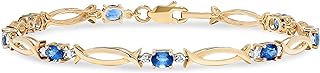 Jewelry Bliss 10k Yellow Gold Genuine Oval Blue Sapphire Or Blue Topaz Bracelet with Diamond Accent, Infinity Link Tennis Bracelet, April and December Birthstone Bracelet for Women, Valentine's, Mothe