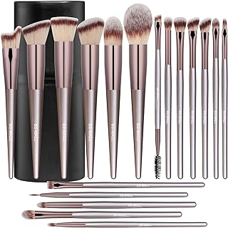 BS-MALL Makeup Brush Set 18 Pcs Premium Synthetic Foundation Powder Concealers Eye shadows Blush Makeup Brushes with black case (A-Champagne)