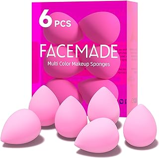 FACEMADE 6 PCS Makeup Sponges Set, Makeup Sponges for Foundation, Latex Free Beauty Sponges, Flawless for Liquid, Cream and Powder, Pink