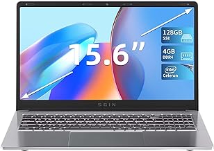 SGIN 4GB DDR4 RAM 128GB SSD Notebook, 15.6 Inch Laptop, Computer with Intel Celeron Processor, Intel UHD Graphics 600, USB3.0, Mini HDMI, Webcam, Wi-Fi, Bluetooth 4.2