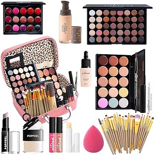All in one makeup kit for women full kit makeup set for girls teens Eyeshadow Palette, Lip Gloss, Lipstick, Foundation, Mascara, Eyebrow Pencil, Eyeliner, Contour Stick, Powder Puff, Makeup Brushes, C