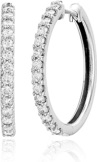 Vir Jewels 1 cttw Diamond Hoop Earrings 10K White Gold Round Prong Set 1 inch