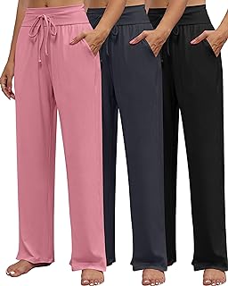 Neer 3 Pcs Women's Wide Leg Yoga Pants High Waisted Drawstring Yoga Sweatpants Lounge Casual Joggers Pant with Pockets
