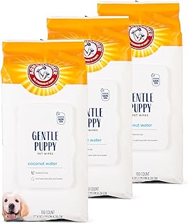Arm & Hammer for Pets Gentle Puppy Bath Wipes, Coconut Water | All Purpose Puppy Cleaning Wipes Remove Odor & Refresh Skin for Pets | Gentle Tearless Pet Wipes 100 Count, 3 Pack