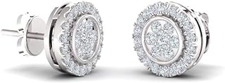 Diamondere Natural and Certified Diamond Petite Stud Earrings in 14K White Gold | 0.27 Carat Halo Earrings for Women