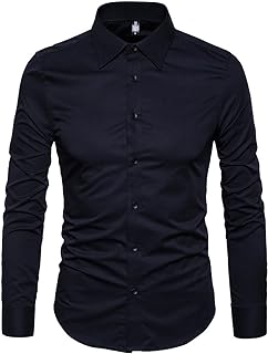 Men's Slim Fit Business Casual Cotton Long Sleeves Solid Button Down Dress Shirts…