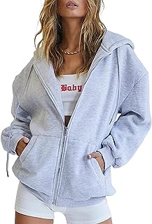 Trendy Queen Womens Zip Up Hoodies Long Sleeve Sweatshirts Fall Outfits Oversized Sweaters Casual Fashion Jackets