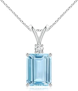 Angara Natural Aquamarine Solitaire Pendant Necklace for Women, Girls in 14K Solid Gold/Platinum/Sterling Silver | March Birthstone | Jewelry Gift for Her | Birthday|Wedding Anniversary