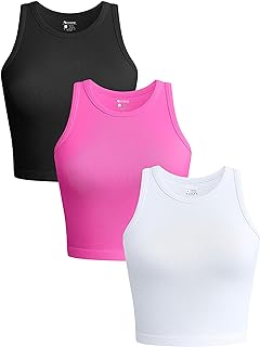 OQQ Women's 3 Piece Tank Tops Ribbed Seamless Yoga Shirts Workout Exercise Racerback Crop Tops