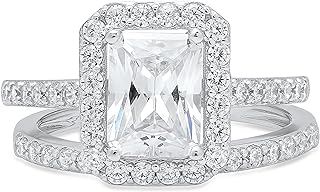 2.14ct Emerald Round Cut Pave Halo Solitaire with Accent VVS1 Ideal D White Created Sapphire & Simulated Diamond Engagement Promise Designer Anniversary Wedding Bridal ring band set 14k White Gold