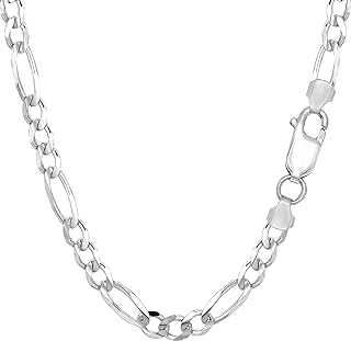 14k White Solid Gold Figaro Chain Necklace, 5.0mm