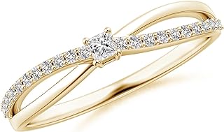 Angara Princess Cut Natural Diamond Promise Ring for Women, Girls in 925 Silver/14K Solid Gold/Platinum 950 - April Birthstone Jewelry fo Her