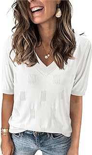 Arach&Cloz Women's Spring Summer Tops 2023 Fashion V Neck Short Sleeve Pullover Knitted Casual Fall Sweater Cozy Clouds