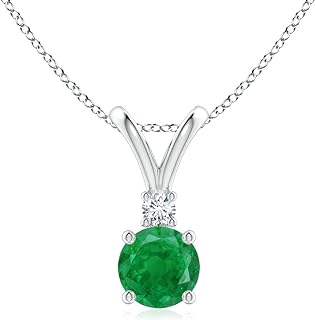Angara Natural Emerald Solitaire Pendant Necklace for Women, Girls in 14K Solid Gold/Platinum/Sterling Silver | May Birthstone | Jewelry Gift for Her | Birthday|Wedding Anniversary