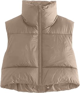 AUTOMET Women's Cropped Puffer Vest Winter Lightweight Sleeveless Warm Outerwear Vests Padded Gilet