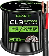 GearIT 14/2 Speaker Wire (200 Feet) 14 Gauge (Copper Clad Aluminum) - Outdoor Direct Burial in Ground/in Wall / CL3 CL2 Rated / 2 Conductors - CCA, Black 200ft