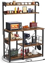 Topfurny Baker's Rack with Power Outlet, Coffee Station, Microwave Oven Stand, Kitchen Shelf, Cart, 7-Tier Stand or Bar Table Organizer, for Spice, Pots and Pans Organizer