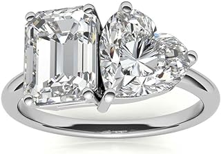 10K Solid White Gold Handmade Engagement Ring 4 CT Emerald And Heart Cut Moissanite Diamond Solitaire Wedding/Bridal Ring for Womens/Her Propose Ring Set