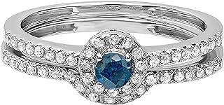 Dazzlingrock Collection 0.45 Carat (ctw) 14k Round Blue And White Diamond Ladies Halo Style Bridal Ring Set 1/2 CT, White Gold