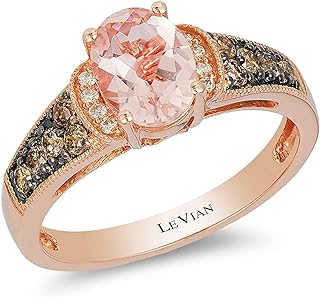 1/4 Carat Diamond and 0.90 Carat Oval Morganite Milgrain Ring for Women in 14k Rose Gold (Fancy Brown/H-I, SI1-SI2, cttw) Promise Anniversary Ring Size 5 to 10.5 by LeVian