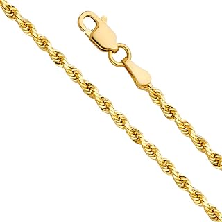 14k REAL Yellow Gold SOLID 2.5mm Rope Diamond Cut Chain Necklace with Lobster Claw Clasp