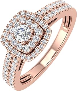 FINEROCK 1/2 Carat Double Halo Diamond Ring in 10K Gold