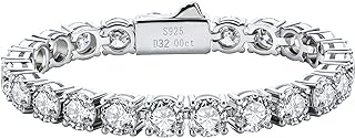 AnuClub （11.1CT-32CT Moissanite Tennis Bracelet 14K Gold Plated Sterling Silver Round Cut （4MM-6.5MM） D Color VVS1 Moissanites Diamond Classic Bracelets for Women Men