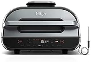 Ninja FG551 Foodi Smart XL 6-in-1 Indoor Grill with Air Fry, Roast, Bake, Broil & Dehydrate, Smart Thermometer, Black/Silver