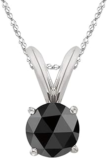 Round Rose Cut Black Diamond Solitaire Pendant AA Quality in 14K White Gold Available in Small to Large Sizes