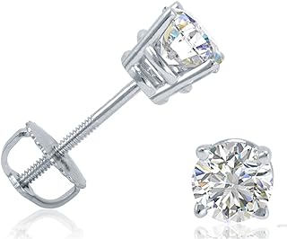 AGS Certified 3/4ct TW Round (SI2-I1) Round Diamond Solitaire Stud Earrings in 14K White Gold with Screw Backs|Real Certified Diamonds in Real 14K White Gold
