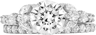 Clara Pucci 2.66ct Round Marquise Cut Solitaire 3 stone With Accent VVS1 Ideal D Moissanite & Simulated Diamond Engagement Promise Designer Anniversary Wedding Bridal ring band set 14k White Gold