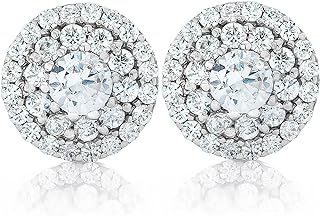 Double Halo Diamond Screw Back Studs 1/2 Carat TW 14K White Gold
