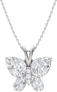 Diamondere Natural and Certified Gemstone and Diamond Butterfly Petite Necklace in 14k White Gold | 1.04 Carat Pendant with Chain