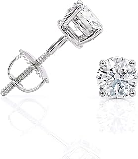 IGI Certified 1 to 1 1/2 Carat D-E Color Lab Grown Diamond Stud Earrings for Women in 14k White Gold with Secure Screw Back by Beverly Hills Jewelers