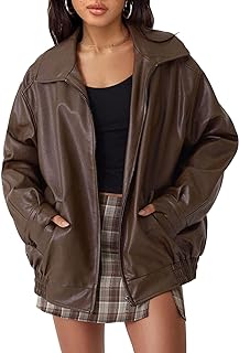 AUTOMET Women's Oversized Jackets, Leather Faux Motorcycle Plus Size Moto Biker Coat Fall Outfits Fashion Clothes 2023