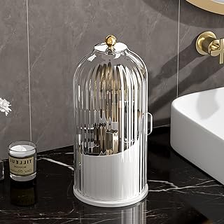 YOOLENS Makeup Brush Holder Organizer with Lid,360 Rotating Clear Dustproof Makeup Brushes Organizer for Vanity Desktop Bathroom Countertop (Transparent)