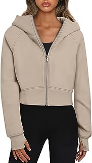 Trendy Queen Womens Zip Up Hoodies Cropped Sweatshirts Fall Outfits Casual Hooded Pullover Sweaters Tops Winter Clothes 2023