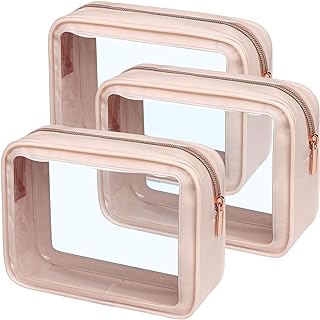 PACKISM TSA Approved Toiletry Bag - 3 Pack Upgrade Color-Edged Clear Makeup Bags, Clear Toiletry Bags For Traveling Fits Various Storage Needs, Pink