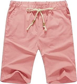 Men's Linen Casual Classic Fit Short Drawstring Summer Beach Shorts