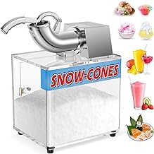 BESRTWE 250W Shaved Ice Machine, 110V Electric Snow Cone Machine with Dual Blades, 440lbs/hr Stainless Steel Ice Crusher Machine with 34L Acrylic Ice Storage Box, for Home and Commercial Use