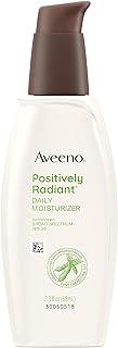 Aveeno Positively Radiant Daily Facial Moisturizer with Broad Spectrum SPF 30 Sunscreen & Soy, Improves Skin Tone & Texture, Hypoallergenic, Oil-Free & Non-Comedogenic, 2.3 Fl. Oz