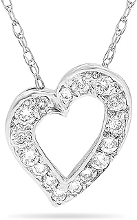Jewelry Bliss 14k White Gold Chain Necklace & Open Heart Shaped Pendant With Diamond - April Birthstone Necklace For Women - Ideal For Birthday, Anniversary, Valentine's Day, Mother's Day - 18 Inch Ch