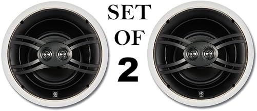 Yamaha Natural Sound Custom Easy-to-install In-Ceiling Flush Mount 3-Way 120 watts Speaker Set (1 Pair of 2 Speakers) with Dual Tweeters & 8" Woofer for Large Room or 2 Smaller Rooms
