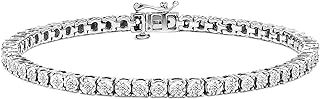 Original Classics 1.0 Cttw Miracle-Set Diamond Round Faceted Bezel Tennis Bracelet Sterling Silver (I-J, I3) - Choice of Metal Color and Size