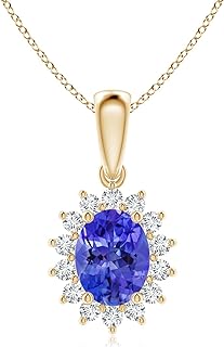 Angara Natural Tanzanite Halo Solitaire Pendant Necklace for Women, Girls in 14K Solid Gold/Platinum | December Birthstone | Jewelry Gift for Her | Birthday|Wedding Anniversary