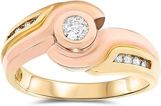 14k Rose and Yellow Gold Diamond Ring, Bypass Diamond Bezel Ring For Women, April Birthstone Jewelry, Engagement, Promise or For Fun Ring (Dia 1/4 Carat) Size 7