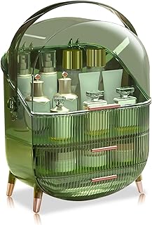 Ergocar Portable Retro Series Multi-Function Make Up Case Dustproof Cosmetic Storage Box, Skin Care Products Jewelry Organizer Finishing Box Bathroom Desktop - Retro Green