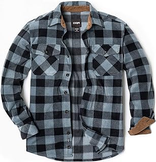 CQR Men's Long Sleeve Heavyweight Fleece Shirts, Plaid Button Up Shirt, Warm Corduroy Lined Collar & Cuffs Shirt